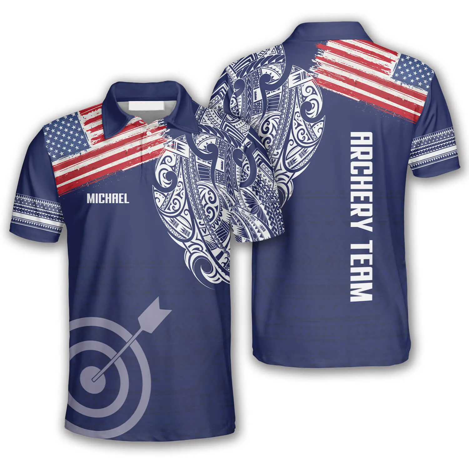 US Flag Tribal Pattern Custom Archery Shirts For Men, 3D All Over Print Archery Shirt, Flag Shirt