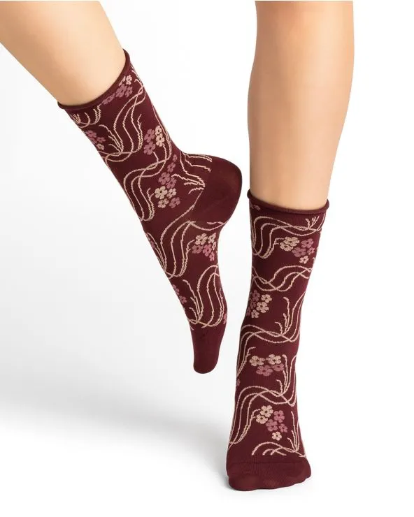 Velvet Cotton Wild Flowers Mid Sock Chianti