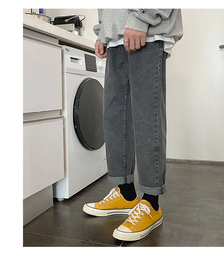 Wiaofellas Men Vintage Kpop Light Blue Jeans Mens Casual Streetwear Loose Harem Pants Male Oversized High Waisted Denim Pants