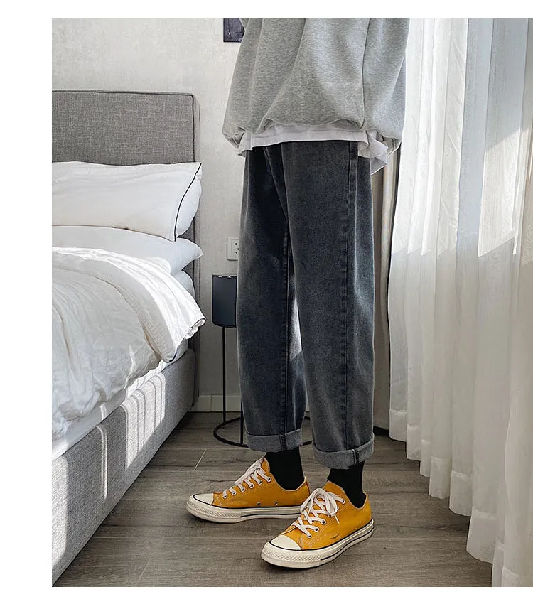 Wiaofellas Men Vintage Kpop Light Blue Jeans Mens Casual Streetwear Loose Harem Pants Male Oversized High Waisted Denim Pants