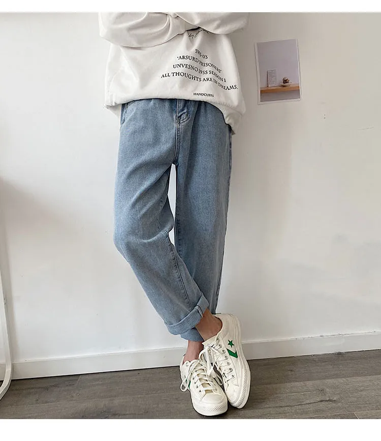 Wiaofellas Men Vintage Kpop Light Blue Jeans Mens Casual Streetwear Loose Harem Pants Male Oversized High Waisted Denim Pants