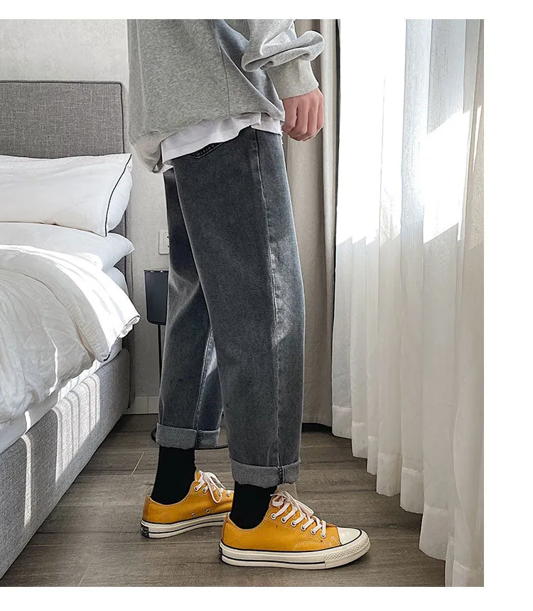 Wiaofellas Men Vintage Kpop Light Blue Jeans Mens Casual Streetwear Loose Harem Pants Male Oversized High Waisted Denim Pants