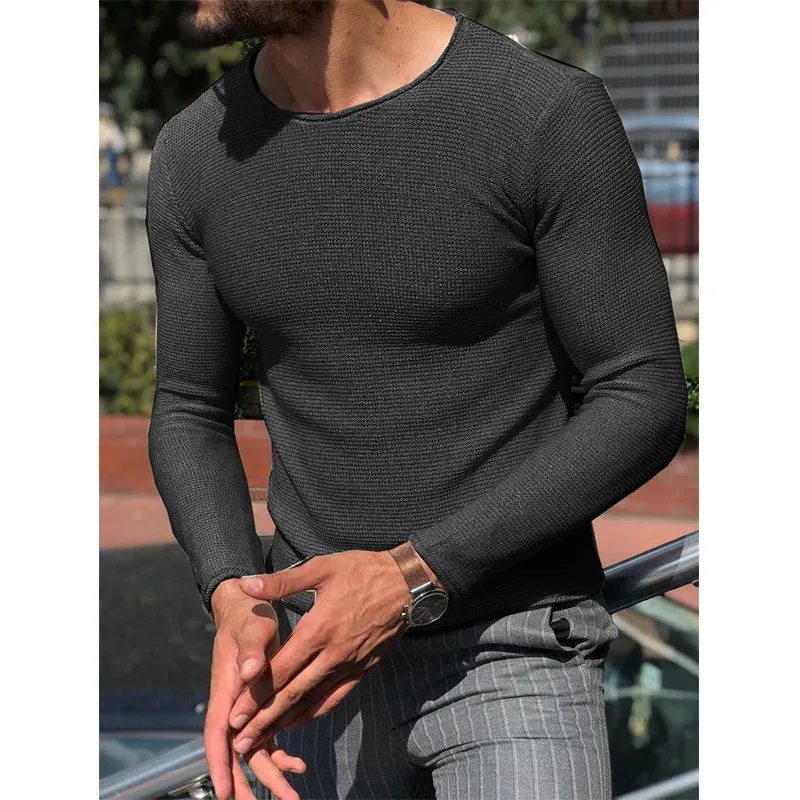 Wiaofellas  -  Mens Casual O-Neck Solid Sweater Spring Fashion Knitted Pullover Tops For Men New Long Sleeve Shirt Streetwear