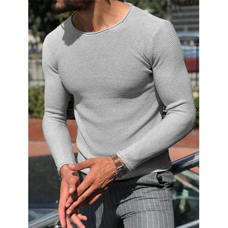 Wiaofellas  -  Mens Casual O-Neck Solid Sweater Spring Fashion Knitted Pullover Tops For Men New Long Sleeve Shirt Streetwear