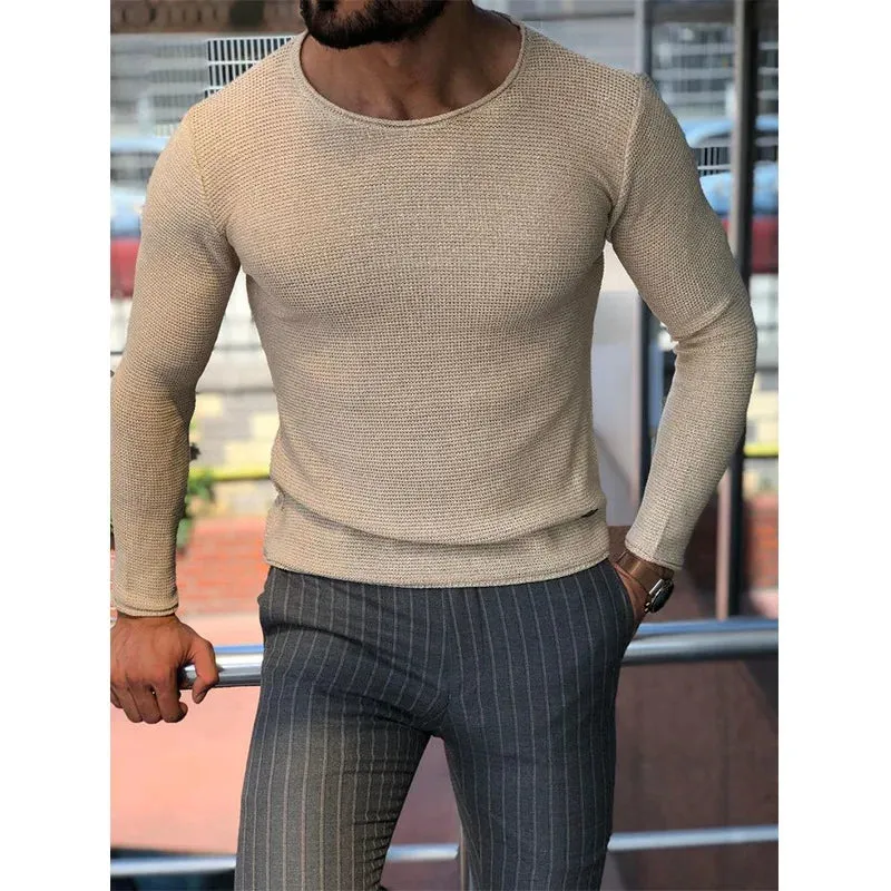 Wiaofellas  -  Mens Casual O-Neck Solid Sweater Spring Fashion Knitted Pullover Tops For Men New Long Sleeve Shirt Streetwear