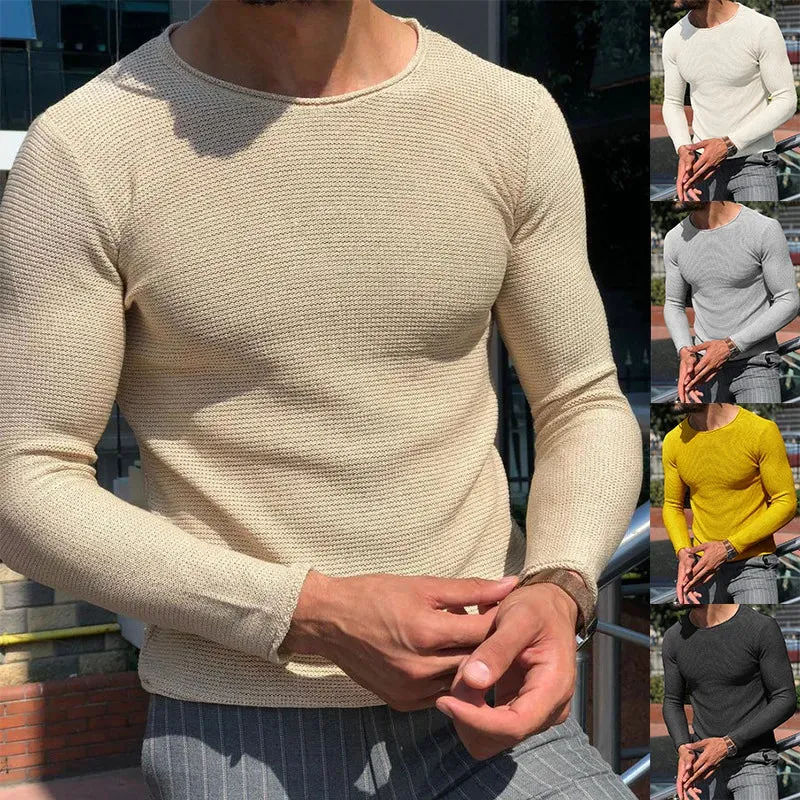 Wiaofellas  -  Mens Casual O-Neck Solid Sweater Spring Fashion Knitted Pullover Tops For Men New Long Sleeve Shirt Streetwear