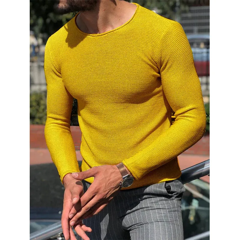 Wiaofellas  -  Mens Casual O-Neck Solid Sweater Spring Fashion Knitted Pullover Tops For Men New Long Sleeve Shirt Streetwear