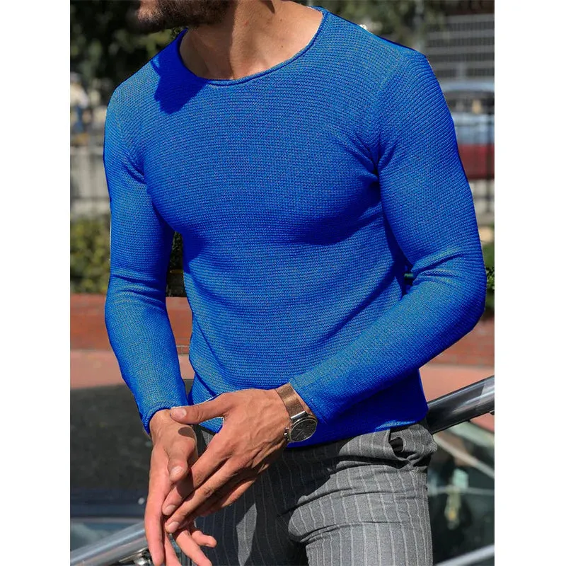 Wiaofellas  -  Mens Casual O-Neck Solid Sweater Spring Fashion Knitted Pullover Tops For Men New Long Sleeve Shirt Streetwear