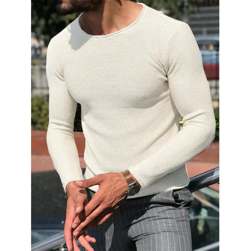 Wiaofellas  -  Mens Casual O-Neck Solid Sweater Spring Fashion Knitted Pullover Tops For Men New Long Sleeve Shirt Streetwear