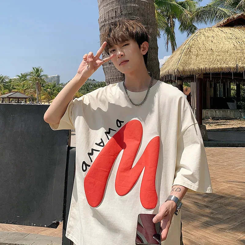 Wiaofellas  -  New Trend Letter Print T Shirt for Men Summer Korean Oversized Tshirt Casual Short Sleeve Tees Male Fashion Streetwear Tops