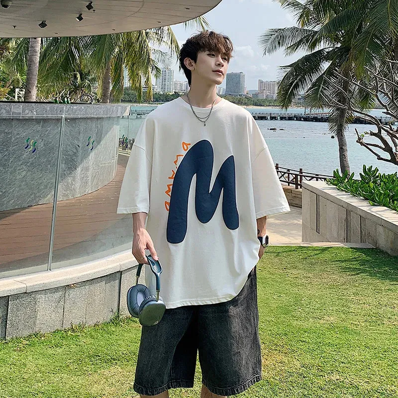 Wiaofellas  -  New Trend Letter Print T Shirt for Men Summer Korean Oversized Tshirt Casual Short Sleeve Tees Male Fashion Streetwear Tops