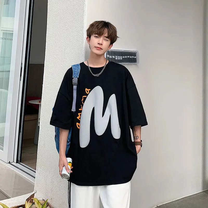 Wiaofellas  -  New Trend Letter Print T Shirt for Men Summer Korean Oversized Tshirt Casual Short Sleeve Tees Male Fashion Streetwear Tops