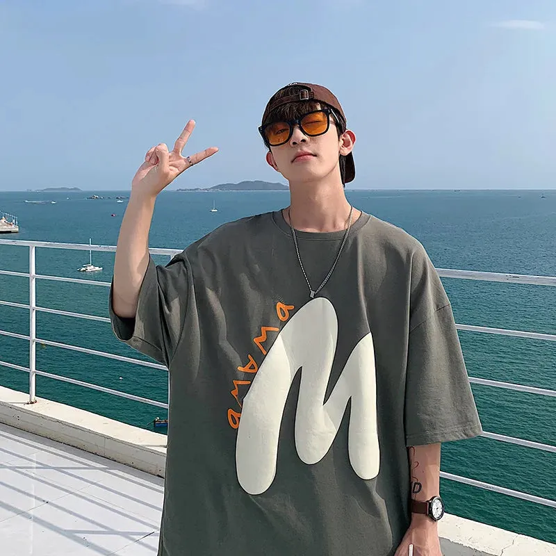 Wiaofellas  -  New Trend Letter Print T Shirt for Men Summer Korean Oversized Tshirt Casual Short Sleeve Tees Male Fashion Streetwear Tops