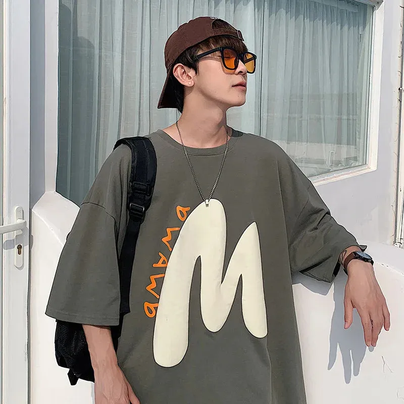 Wiaofellas  -  New Trend Letter Print T Shirt for Men Summer Korean Oversized Tshirt Casual Short Sleeve Tees Male Fashion Streetwear Tops