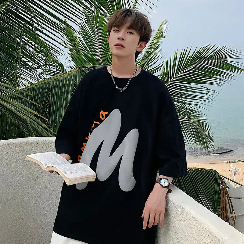 Wiaofellas  -  New Trend Letter Print T Shirt for Men Summer Korean Oversized Tshirt Casual Short Sleeve Tees Male Fashion Streetwear Tops