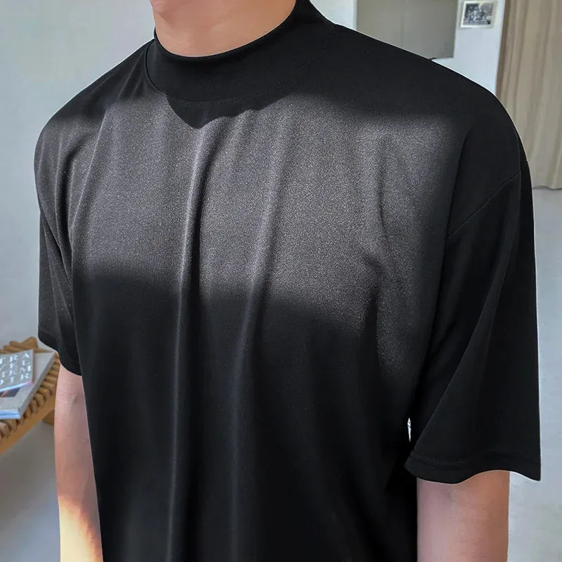 WIAOFELLAS  -  T-shirt Men's Short Sleeve Summer New Korean Trend Solid Black Small High Collar Casual Tee Tops For Male Tide 2Y8728