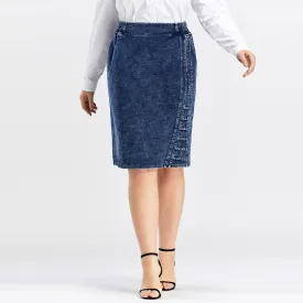 Women Denim Skirt High Flexibility Slim Fit Dress Casual Woven Skirt