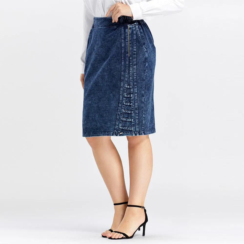 Women Denim Skirt High Flexibility Slim Fit Dress Casual Woven Skirt