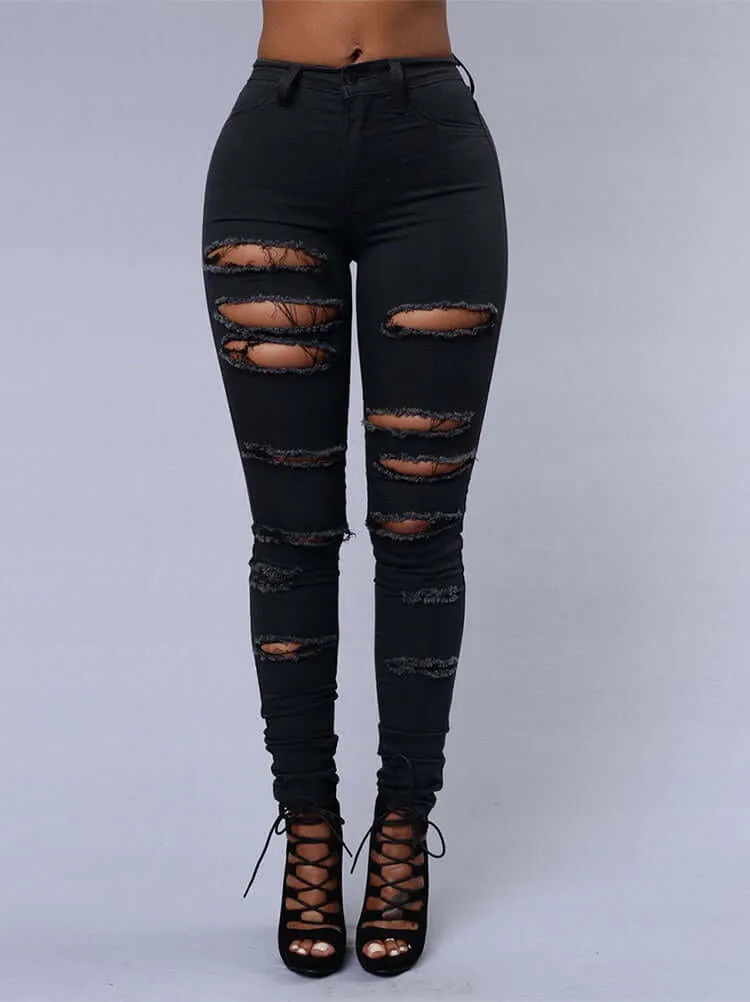 Women's Hot sale !  Ripped jeans sexy skinny denim fashion Streetwear casual pencil pants