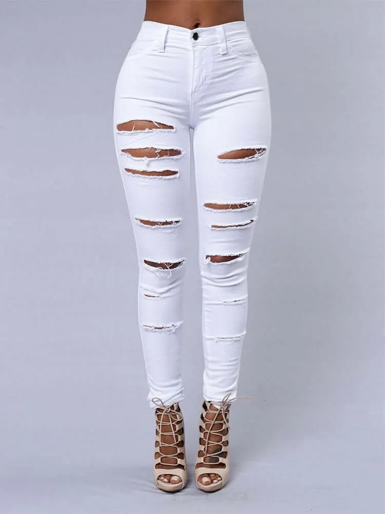 Women's Hot sale !  Ripped jeans sexy skinny denim fashion Streetwear casual pencil pants